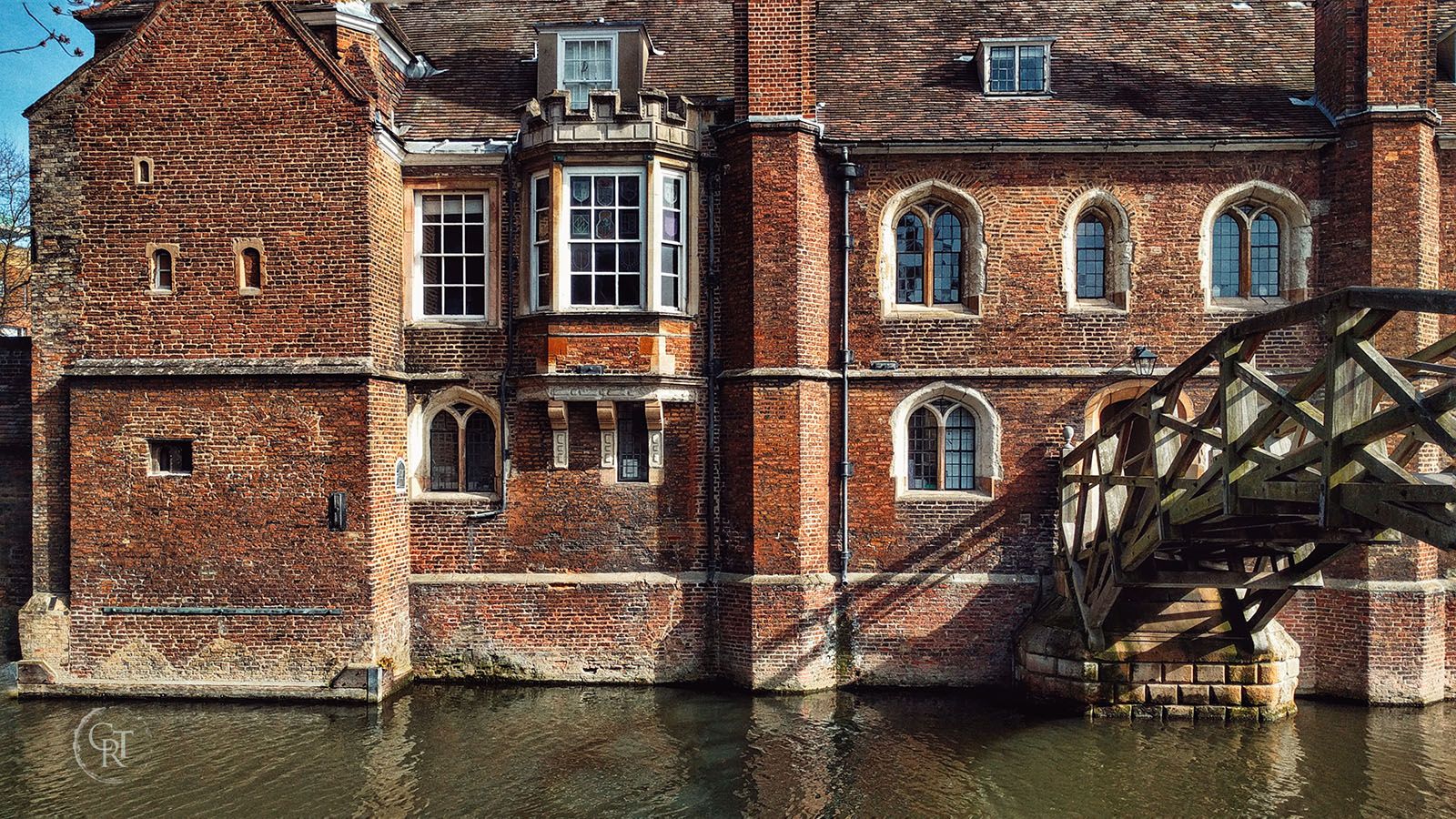 The old court at Queens' college and the wooden bridge