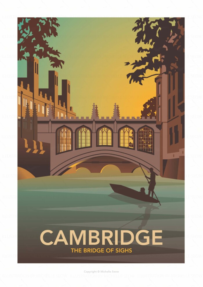 Illustrated Cambridge travel poster